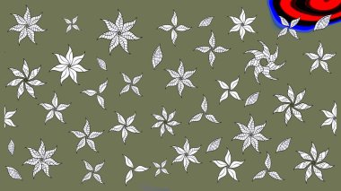 Yapraklı çiçekler ve yeşil renkli papatya çiçekleri. Raster - stok. Taslak arkaplan deseni.