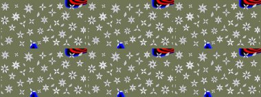 Çok yeşil zarif küçük çiçekler ve yeşil renkli komik böcekler, raster desen, illüstrasyon.