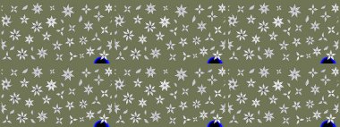 Sevimli çiçek raster deseni. Yeşil renkli çiçekler. Renkli Yaz Temalı eskiz kalıbı. Düz Çiçek Elementleri Tasarımı.