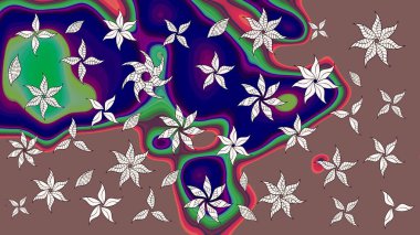 Raster deseni. Bahar çiçekleriyle desen dalla, kahverengi renklerle çiçek siluetiyle.