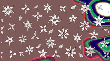 Yapraklı çiçekler ve kahverengi renkli papatya çiçekleri. Raster - stok. Taslak arkaplan deseni.