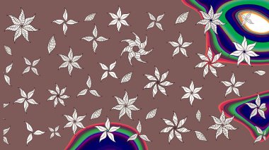 Robot resim. Şirin çiçek elementleri. Raster illüstrasyonu. Kahverengi renkte çiçekler.