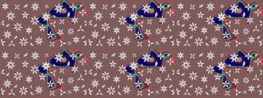 Şirin çiçek elementleri. Raster illüstrasyonu. Taslak desenli, modaya uygun kumaş deseni. Renkli Bahar Teması eskiz kalıbı. Düz Çiçek Elementleri Tasarımı.