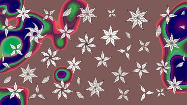 Raster illüstrasyonundaki çiçek desenli çizim. Kahverengi renkte çiçekler.