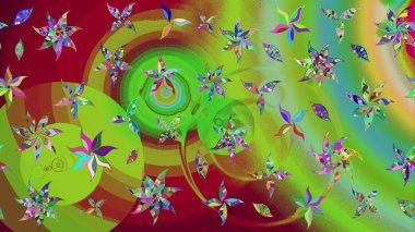 Raster. Düz Çiçek Elementleri Tasarımı. Renkli Bahar Teması çizim şablonu.