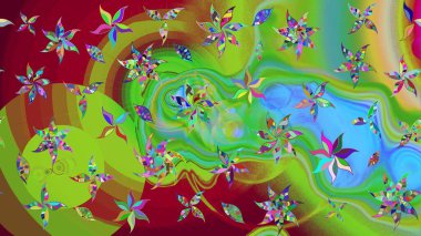 Yeşil renkli çiçekler. Raster illüstrasyonunda çiçek deseni çizimi.