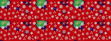 Yapraklı çiçekler ve kırmızı renklerde papatya çiçekleri. Eskiz arkaplan modeli. Raster - stok.