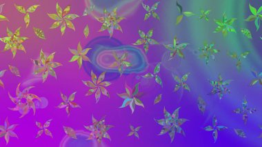 Mor renkli bitkilerden oluşan parlak çiçekli çizim deseni.