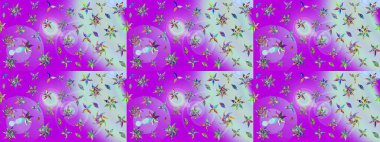 Raster illüstrasyonundaki çiçek desenli çizim. Düz Çiçek Elementleri Tasarımı. Mor renkli çiçekler. Renkli Bahar Teması çizim şablonu.