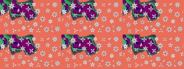 Sevimli çiçek raster deseni. Turuncu renkli çiçekler. Renkli Bahar Teması eskiz kalıbı. Düz Çiçek Elementleri Tasarımı.