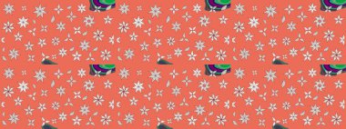 Süslü kumaş deseni. Raster illüstrasyonundaki çiçek desenli çizim. Düz Çiçek Elementleri Tasarımı. Renkli Bahar Teması çizim şablonu.