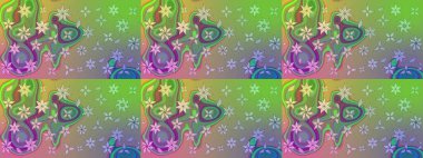 Raster düz çiçek çizim deseni. Yeşil renkli çiçekler. Tasarım hediye paketi, tebrik kartları, posterler ve afiş tasarımı.