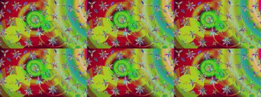 Arkaplan dokusu, duvar kağıdı, yeşil renkli çiçek teması. Kabile sanatı boho baskısı, klasik çiçek arkaplanı. Soyut etnik raster çizim kalıbı.