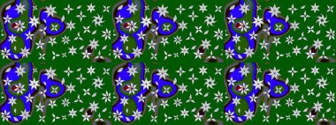 Raster illüstrasyonu. Moda baskısı, albüm, ambalaj kağıdı ve duvar kağıdı için zarif dekoratif süslemeler. Yeşil renkte şirin çiçekler. Küçük çiçekli basit bir çiçek çizimi..