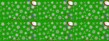 3D çiçekler, eskiz. Raster illüstrasyonu. Yeşil renklerde.