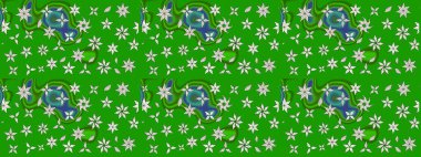 Üzerinde yeşil renkte karalamalar olan çiçek desenleri çiz. Raster illüstrasyonu.