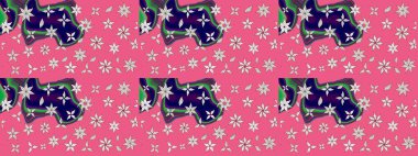 Hediye ambalaj kağıdı, tebrik kartları, posterler ve pankart tasarımı. Pembe renkli çiçekler. Raster düz çiçek çizim deseni.