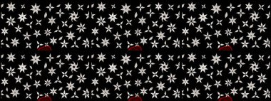 Siyah renkler üzerine çiçek desenli eskiz, el yapımı papatyalar, papatyalar. Tekrarlayan çiçek arkaplanı, zarif siyah çiçekler duvar kağıdı..