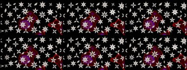 Raster Illustrasyon 'daki Çiçek Deseni' nin son moda çizimi. Düz Çiçek Elementleri Tasarımı. Renkli Yaz Temalı eskiz kalıbı. Siyah renkte çiçekler.