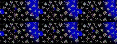 Siyah renkte sevimli çiçekler. Moda baskısı, albüm, ambalaj kağıdı ve duvar kağıdı için zarif dekoratif süslemeler. Küçük çiçekli basit bir çiçek çizimi. Raster illüstrasyonu.