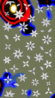 Renkli desenli eskiz deseni, yeşil çiçekler ve dekoratif elementlerle. Eskiz geçmişi. Raster illüstrasyonu. Kumaş, tekstil, duvar kağıdı baskısı için. Antika retro tarzı.