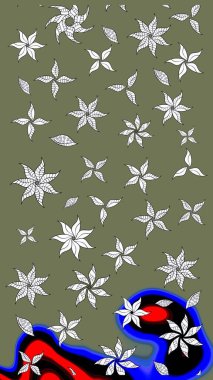 Çiçekli ipek eşarp. El çizimi çiçek unsurları olan soyut çizim raster deseni. 1950-1960 motifleri. Retro tekstil tasarım koleksiyonu. Yeşil yeşile.