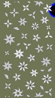 Varicologreen Raster çizimi. Bir sürü yeşil ve soyut çiçekli tropik eskiz deseni. Küçük çiçekte sevimli çiçek deseni var..