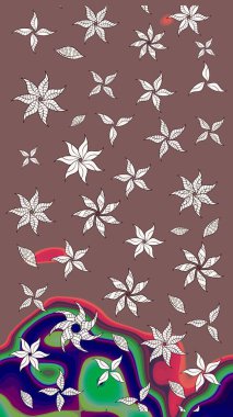 Raster illüstrasyonundaki çiçek desenli çizim. Kahverengi renkte çiçekler.