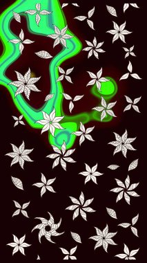 Çiçekli karalama şeklinde Raster çiçek deseni. Yumuşak, bahar çiçekleri siyah renklerde. Raster illüstrasyonu.