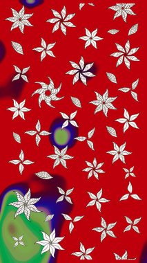 Suluboya çiçekli çiçek deseni. Raster illüstrasyonu. Kırmızı renkte Asyalı tekstil.