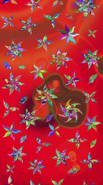 Kırmızı renkte bitkilerden oluşan parlak çiçekli çizim deseni.