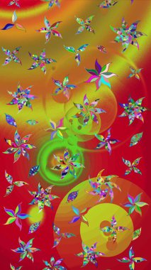 Tropik çiçek desenleri. Raster illüstrasyonu. Kırmızı renkte çiçekler.