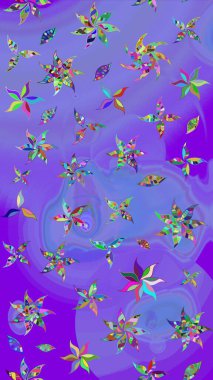 Raster illüstrasyonundaki çiçek desenli çizim. Mor renkte çiçekler.