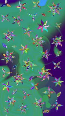 Çizim çiçek deseni duvar kâğıdı olarak kullanılabilir. Yeşil renkli çiçekler. Raster illüstrasyonu.