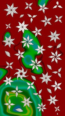 Parlak renkli çiçekli ve kırmızı yapraklı harika bir çiçek deseni. Moda baskıları için zarif bir şablon. Modern çiçek arkaplanı. Halk stili.