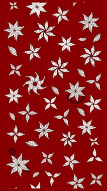 Raster illüstrasyonundaki çiçek desenli çizim. Kırmızı renkte çiçekler. Renkli Bahar Teması eskiz kalıbı. Düz Çiçek Elementleri Tasarımı.