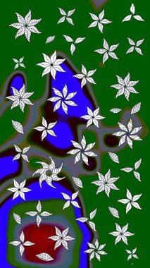 Çiçek süslemeli çizim deseni. Yeşil renkli çiçekler. Raster illüstrasyonu.