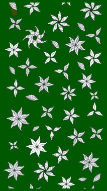 Raster düz çiçek çizim deseni. Hediye ambalaj kağıdı, tebrik kartları, posterler ve pankart tasarımı. Yeşil renkte çiçekler.