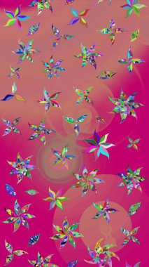 Çiçek ve yapraklı karalama şeklinde Raster çiçek deseni. Yumuşak, pembe renkte bahar çiçekleri. Raster illüstrasyonu.