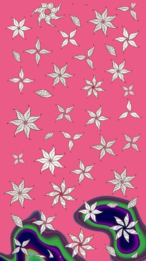 Çiçekli eskiz çizimi. Pembe renkli çiçekler. Renkli Yaz Temalı eskiz kalıbı. Düz Çiçek Elementleri Tasarımı.