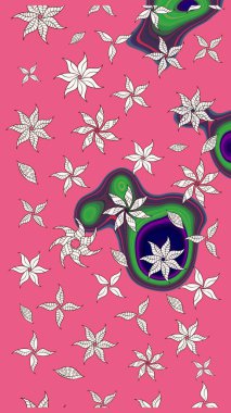 Çiçekli, yapraklı, çiçek desenli eskiz. El çizimi. Raster illüstrasyonu.