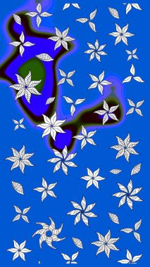 Tropik çiçek desenleri. Raster illüstrasyonu. Mavi renkte çiçekler.