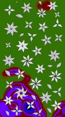 Raster illüstrasyonundaki çiçek desenli çizim. Yeşil renkte çiçekler.