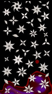 Sevimli çiçek raster deseni. Siyah renkli çiçekler. Renkli Yaz Temalı eskiz kalıbı. Düz Çiçek Elementleri Tasarımı.