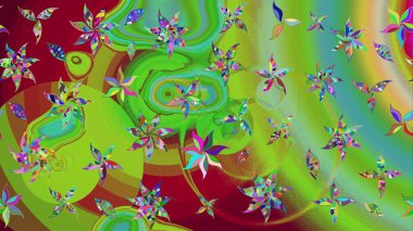 Çiçekli karalama şeklinde Raster çiçek deseni. Yumuşak, yaz çiçekli arka plan. Yeşil renkte çiçekler.