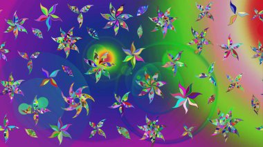 Sevimli çiçek raster deseni. Renkli Yaz Temalı eskiz kalıbı. Yeşil renkli çiçekler. Düz Çiçek Elementleri Tasarımı.