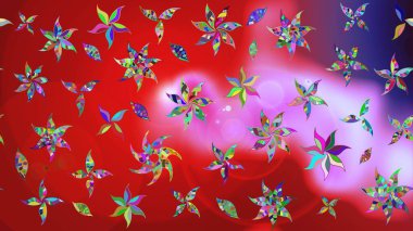 Kırmızı renkte çiçekler. Raster illüstrasyonu. Şatafatlı bahar bahçesi dokusu. Çiçek deseni. Kırmızı renkte çiçek çizimi.