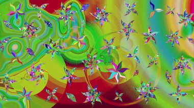 Yeşil renkli çiçekler. Çizim çiçek deseni duvar kâğıdı olarak kullanılabilir. Raster illüstrasyonu.