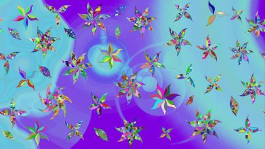 Mavi renkli çiçekler. Sevimli çiçek raster deseni. Renkli Bahar Teması eskiz kalıbı. Düz Çiçek Elementleri Tasarımı.