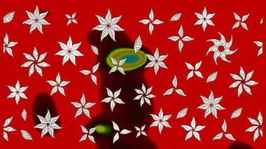 Renkli Bahar Teması eskiz kalıbı. Düz Çiçek Elementleri Tasarımı. Asya tekstil tarzında. Çiçek desenli çizim. Raster illüstrasyonu. Kırmızı renkte çiçekler.